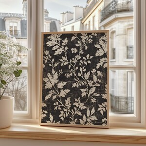 Black Botanical | Vintage PRINTABLE Pattern | Farmhouse  Decor | Downloadable Art | Dining Room Wall Print | E768