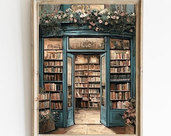 Vintage Bookshop | Cozy Library Wall Print | Antique Bookstore Print | Retro Bookshop | European Bookshop Print | PRINTABLE ART | E283
