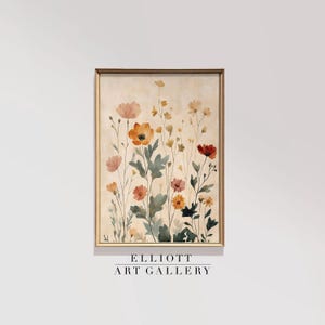 Watercolor Floral |  Vintage Botanical Painting | Boho Cottagecore Wall Decor | Downloadable Printable Art | Eclectic Wall Print  | E1028