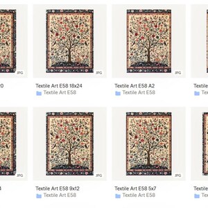 May include: A collection of framed textile art prints featuring a tree design with birds and fruit. The prints are in various sizes, including 16x20 inches, 18x24 inches, 11x14 inches, 9x12 inches, 5x7 inches, 24x36 inches, 8x10 inches, and A2.