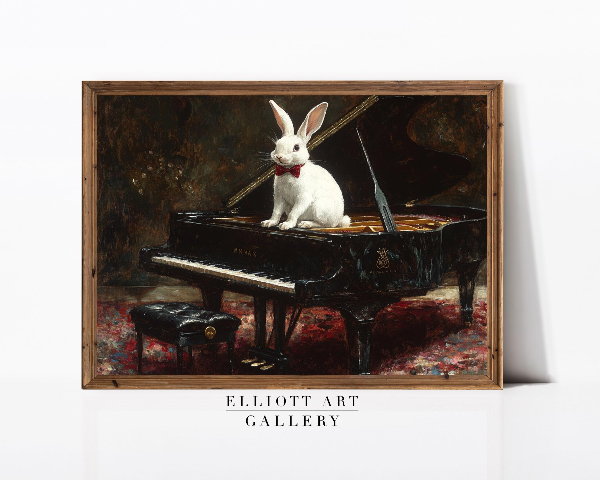 White Rabbit on a Piano | Piano Downloadable Art | Fine Art Decor