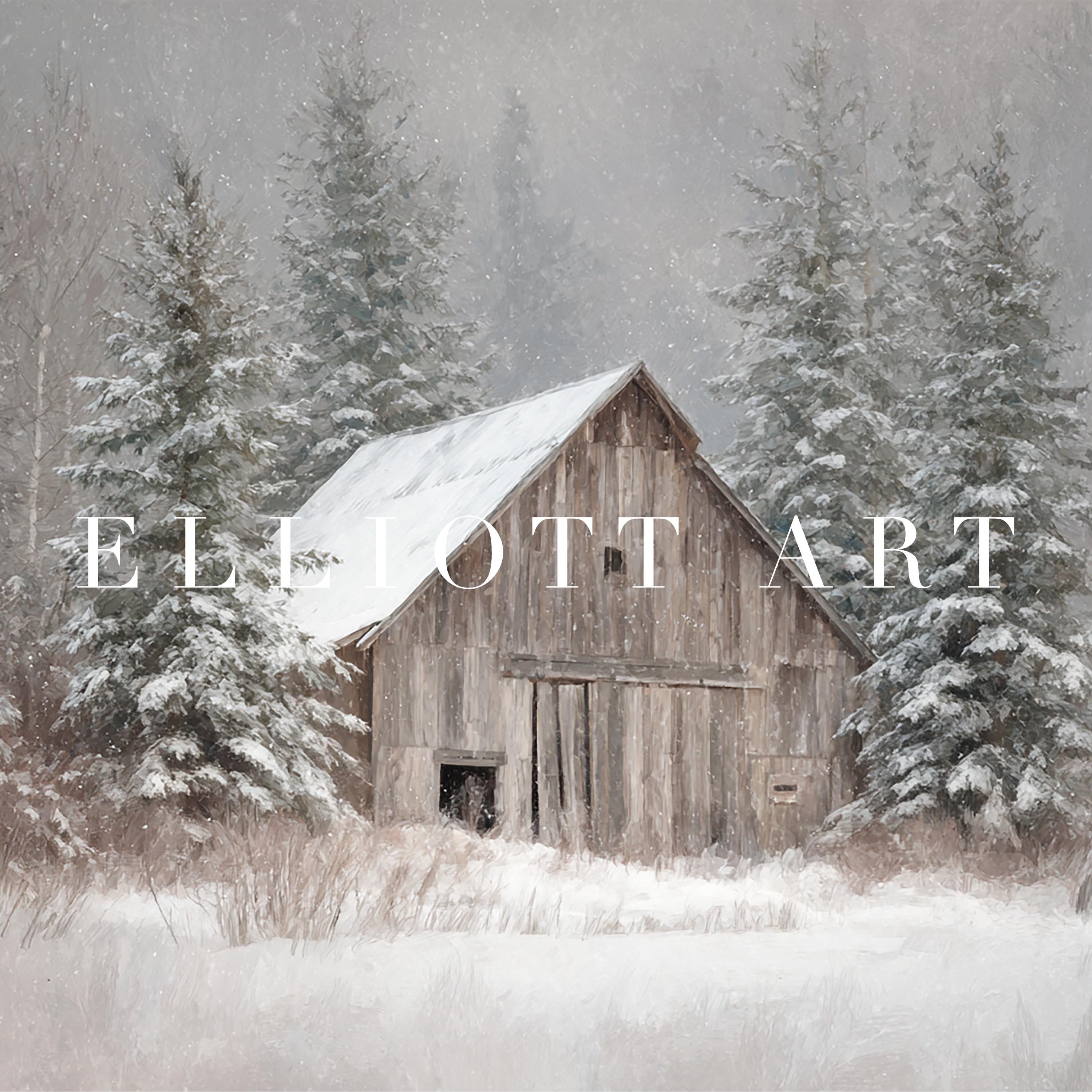 Rustic Barn | Christmas Farmhouse Print | Snowy Landscape | Christmas ...