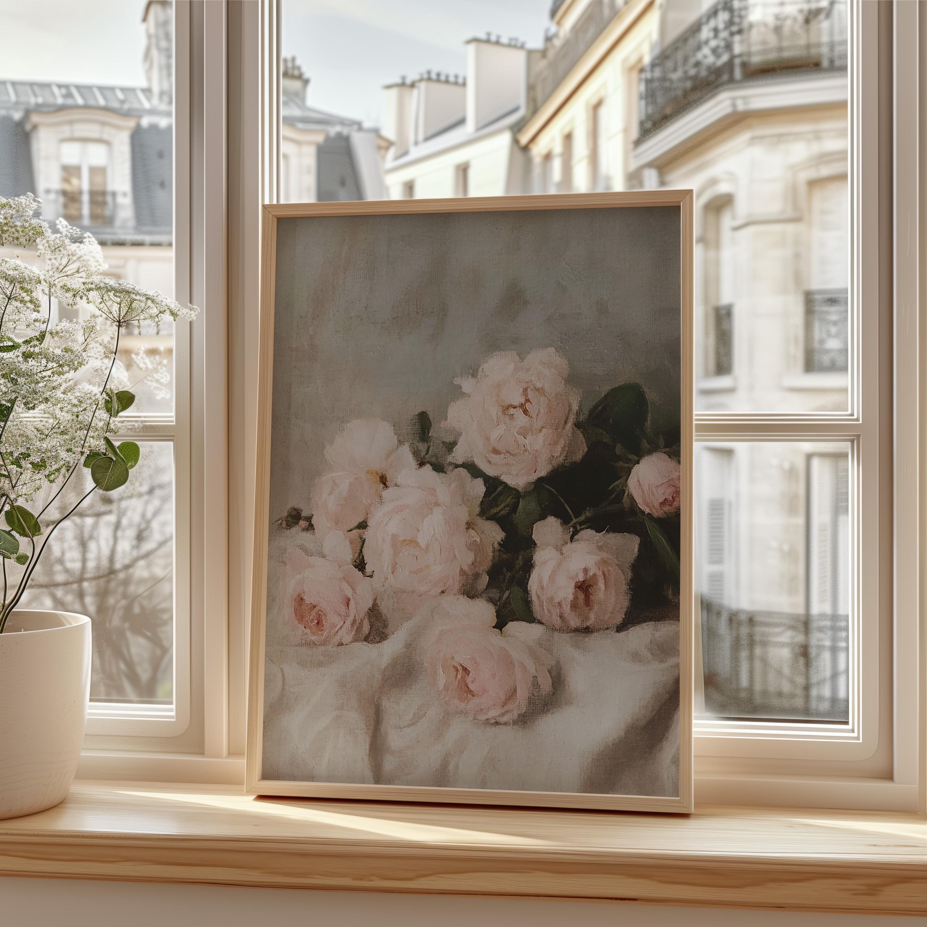 Vintage Pink Roses | Vintage Still Life Painting | Pink Floral Wall Art ...