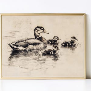 Desenho de patos vintage | Impressão artística de esboço antigo | Impressão vintage | Arte de parede neutra para berçário | Imprimível Cottagecore | Arte de parede de Páscoa | E279