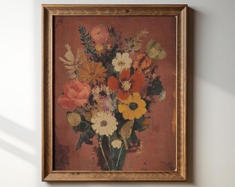 Vintage Botanical Painting | Boho Floral Wall Print | Grandmillennial Aesthetic Wall Art | Victorian Floral Art | Downloadable | E350