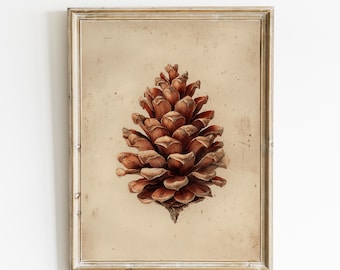 Autumn Pinecone Print | Vintage Botanical Wall Art | Neutral Wall Decor | Minimalistic Botanical Decor | Downloadable Wall Art | E1134