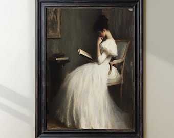 Vintage Portrait of a Woman Reading | Vintage Print | Antique Bedroom Wall Decor | Library Wall Art | Digital Downloadable Art Print | E460
