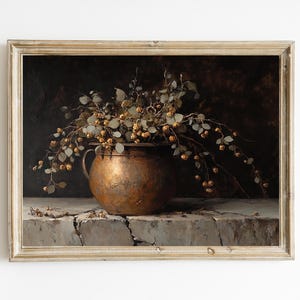 Dark Autumn Still Life |  Dark Rustic Wall Art | Warm Tones English Country Decor | Digital Download | Cottagecore Botanical Art | E903