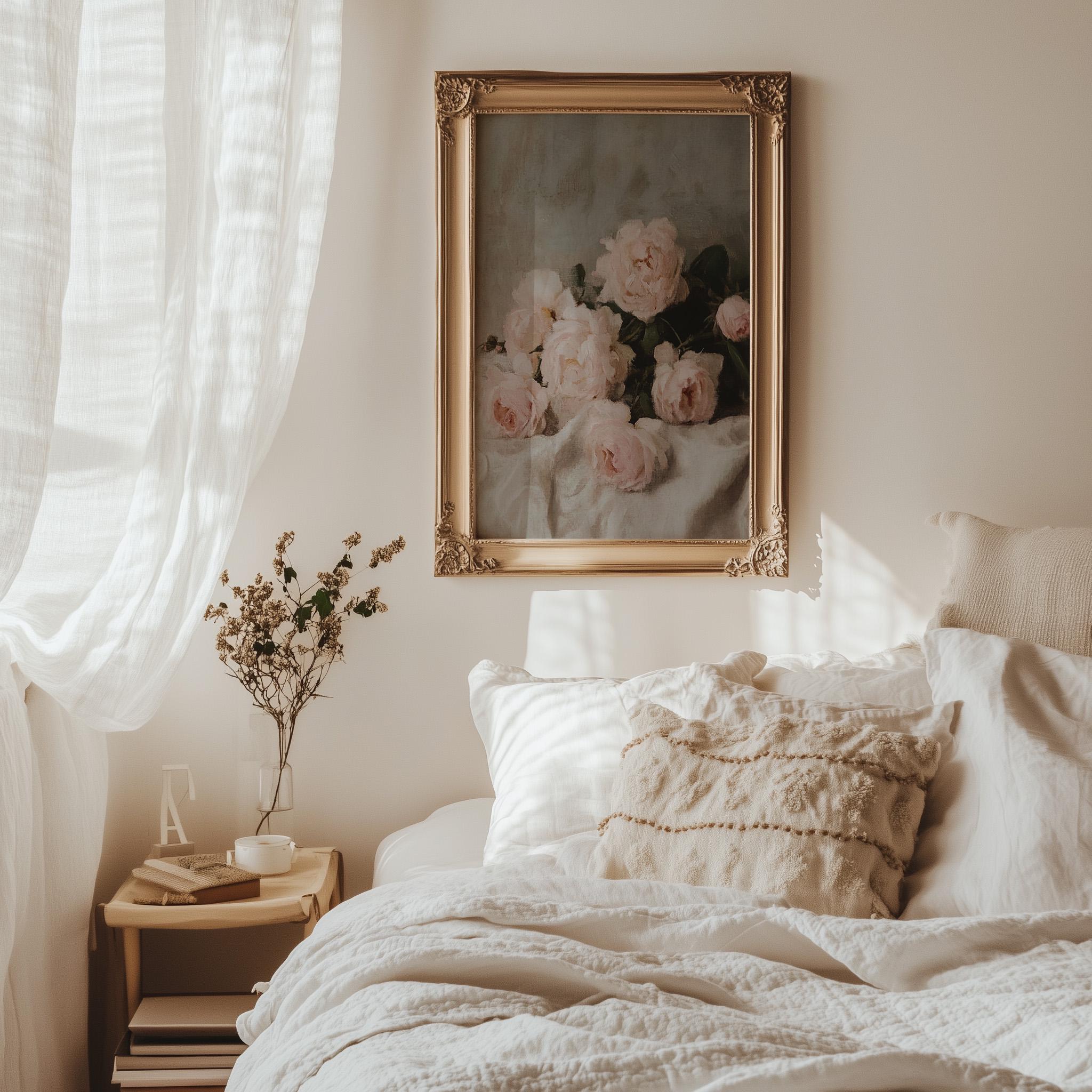 Vintage Pink Roses | Vintage Still Life Painting | Pink Floral Wall Art ...