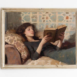 Woman Reading Portrait | Vintage Book Print | Portrait of Victorian Woman | Library Wall Decor | Vintage Portrait | Printable Art | E453