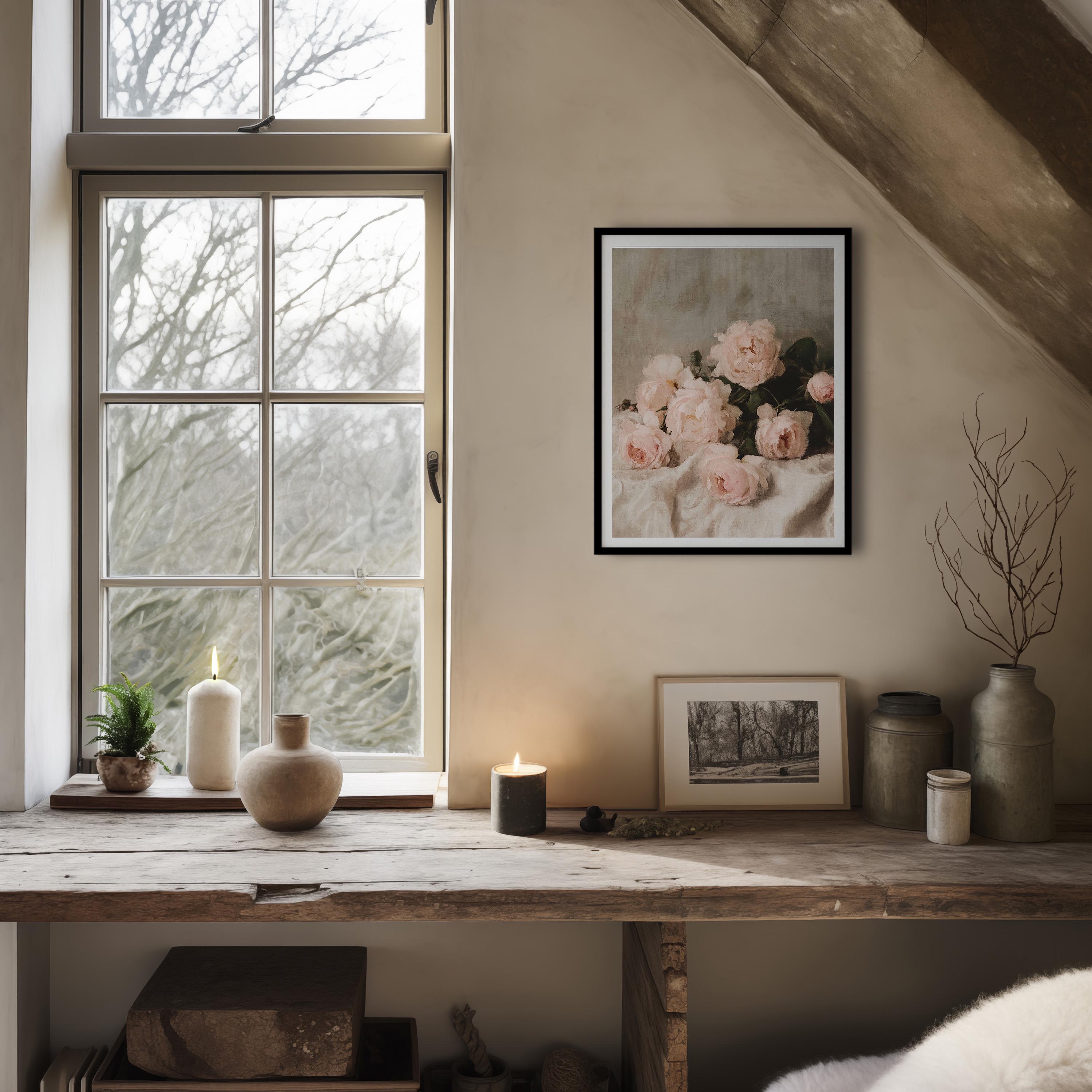 Vintage Pink Roses | Vintage Still Life Painting | Pink Floral Wall Art ...