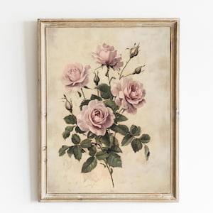 Vintage Rose Print | Vintage Floral Print | Pink Botanical Print | Printable Wall Art | Spring English Country Art | Cottagecore Art | E305