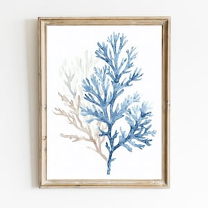 Blue Coral Printable | Minimalist Coastal Print | Beach House Wall Art | Watercolor Nautical Decor | Modern Print | PRINTABLE | E784