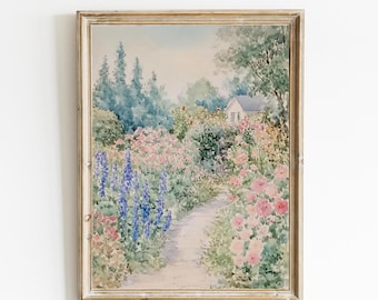 English Flower Garden | Vintage Cottagecore Wall Art | Spring Watercolor Floral Print | Farmhouse Art | PRINTABLE | Digital Download | E349