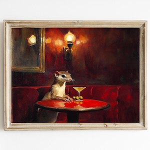 Weasel at a Bar | Whimsical Ferret Art | Bar Cart Decor | Weasel or Ferret Lover Gift |  Retro Bar Cart Art | PRINTABLE | E846