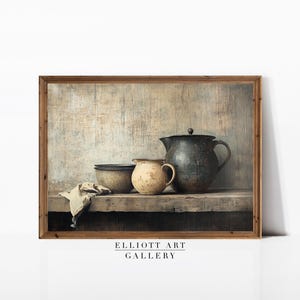Moody Kitchen Print | Rustic Farmhouse Print | Pottery Still Life | Warm Tone Wall Art | Country Wall Art | PRINTABLE | E979