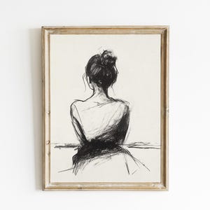 Vintage Sketch of a Woman | Line Drawing | Neutral Farmhouse Wall Decor | Contemporary Modern Neutral Art | PRINTABLE | Downloadable | E921