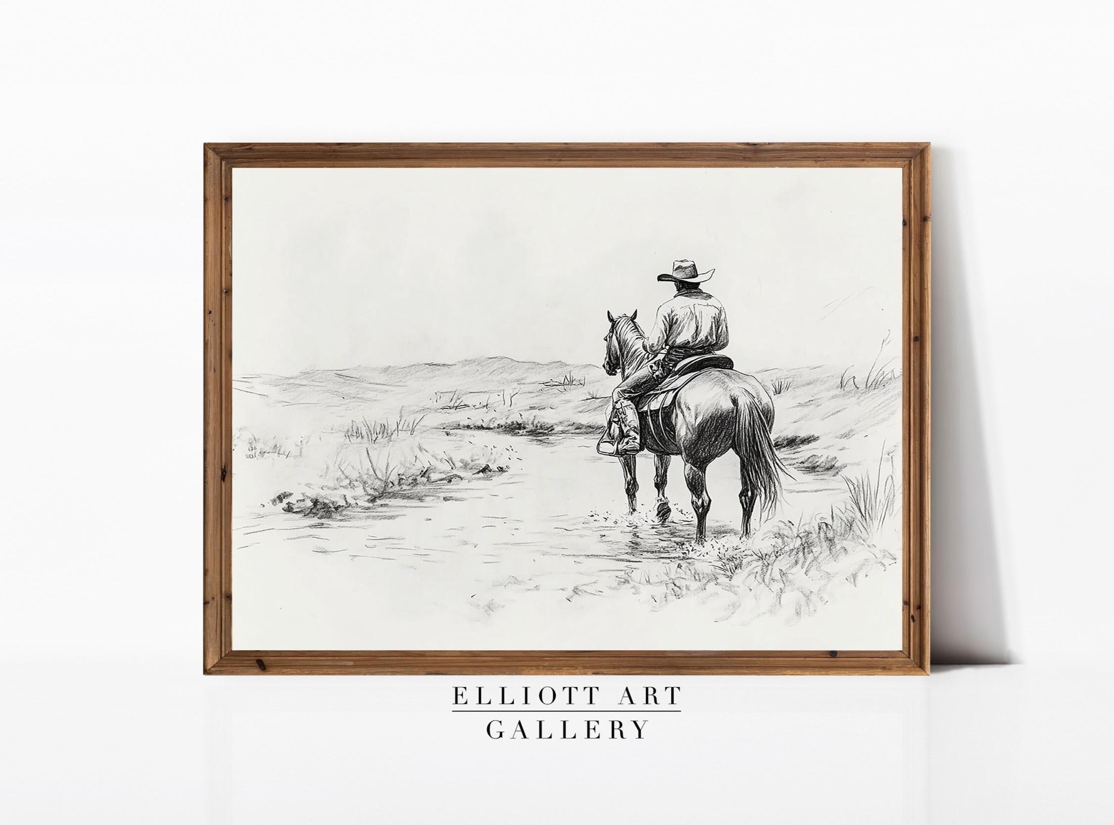 Printable Cowboy Horse Art | Cowboy Wall Decor | Vintage Western