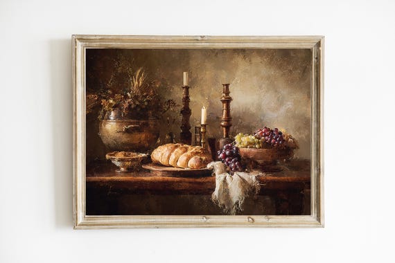 Fall Harvest Table |  Rustic Wall Art | Warm Tones English Country Decor | Digital | Rustic Cottagecore  Art | PRINTABLE | E1098