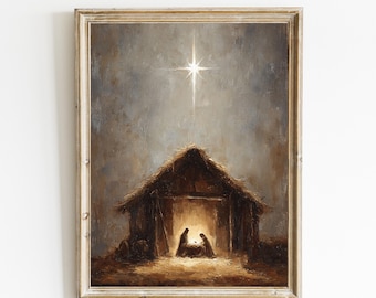 Christmas Nativity Manger | Christmas Manger Wall Decor | Nativity Wall Art | Christian Printable | Baby Jesus Manger Painting | E1188