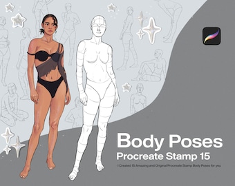 Procreate Body Poses Stamp | 15 different pose stamp model | guide to drawing realistic female bodies