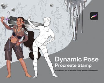 Procreate Dynamic Female Poses Stamp | 20 different moving pose stamp model | guide to drawing realistic male bodies