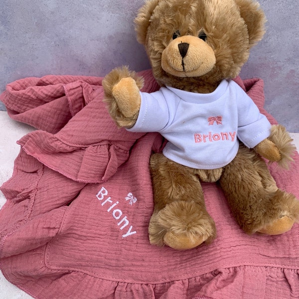 Blanket and bear set personalised, New baby, Birthday, keepsake, Baby shower.