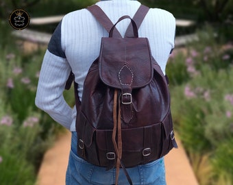 Leather Backpack, Moroccan Leather Backpack, Unisex Backpack, Goat Leather Backpack, Vintage Leather Backpack, Gift for Him, Gift for Her.