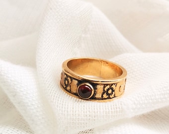 Sancta Birgitta Ring | Kalevala Koru Finland | Vintage Bronze Ring | Medieval Garnet Jewelry| Nordic Finnish Design| Saint Bridget of Sweden