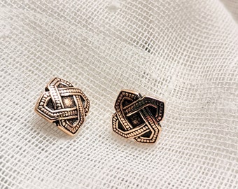 Osmonsolmu Earrings | Kalevala Koru | Dainty Vintage Bronze Stud Earrings | Ancient Historical Ethnic Finnish Design | Eternal Love Symbol