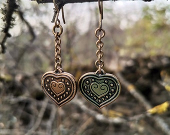 Euran Sydän Earrings | DISCOUNTED PRICE | Kalevala Koru Finland | Vintage Bronze Dangle Heart Earrings | Historical Finnish Jewellery