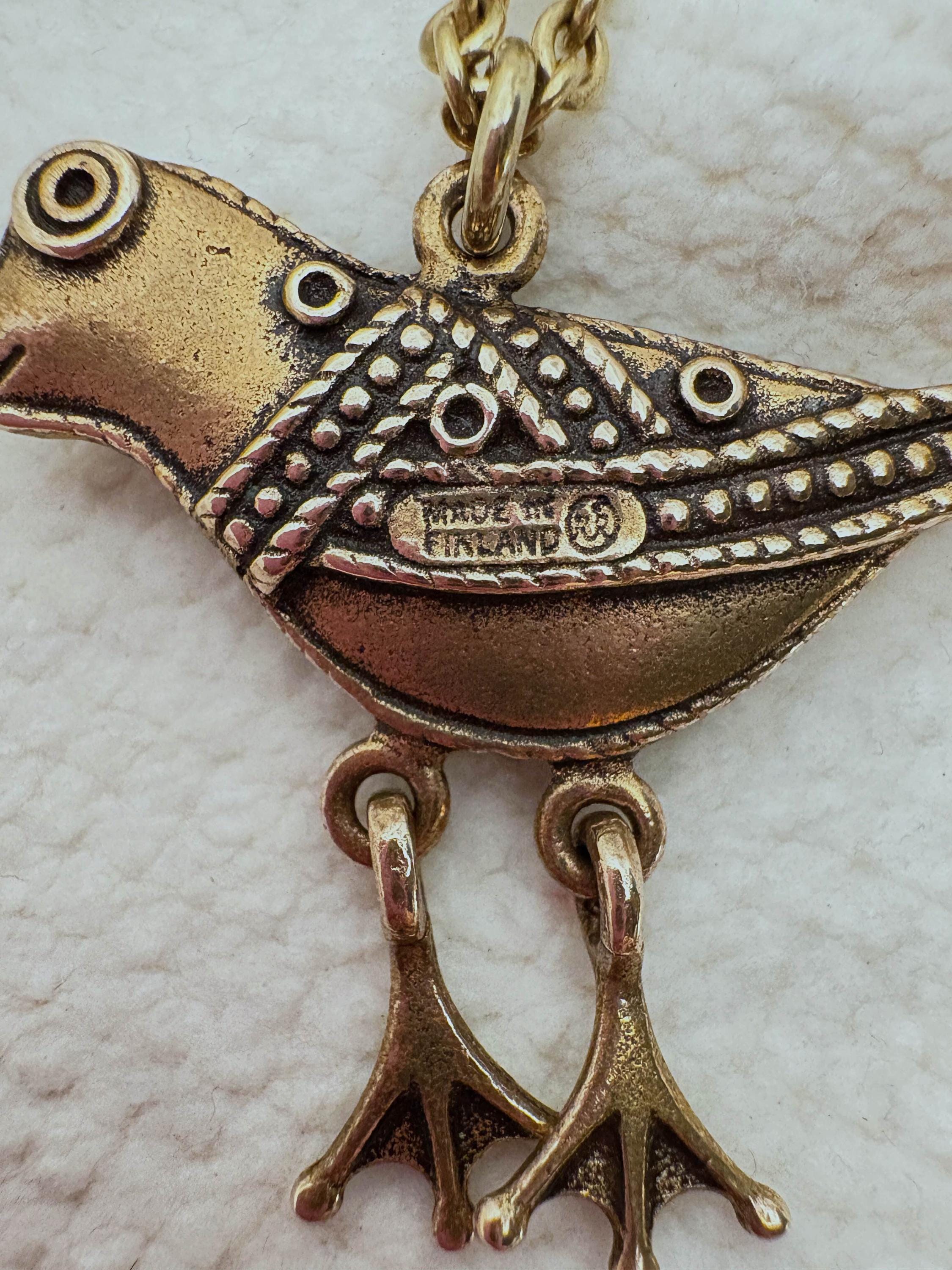 Vintage Bronze Ancient Finnish Bird Necklace 