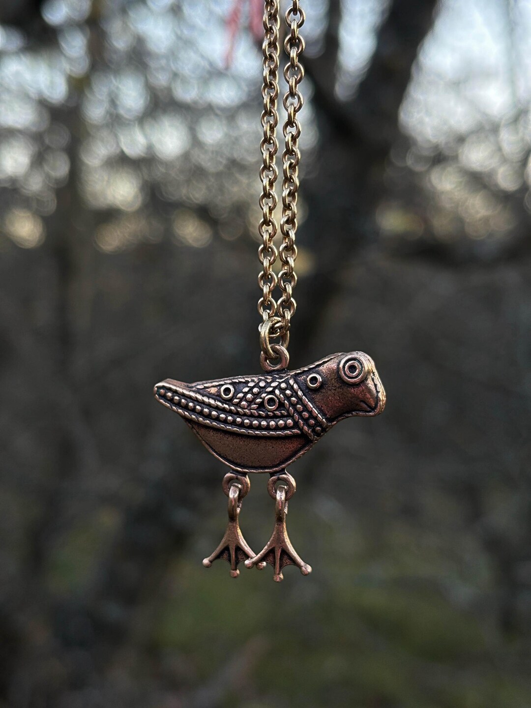 Vintage Bronze Ancient Finnish Bird Necklace 
