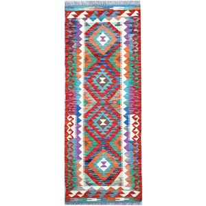 2&#39;2 x 6&#39;3 ft Runner Afghan Handmade Chobi Kilim Runner, Maimana Hand Knotted Oriental Area Rug, Tribal Kilim Runner, Hallway Bedroom Runner
