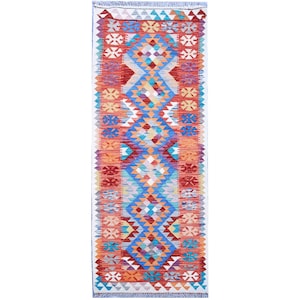 Handmade Kilim Runner Rug, Handwoven Artisan Afghan Runner, Low Pile Turkish Natural Wool Runner Rug for Hallway, Entryway 2&#39;2 x 6&#39;6 ft