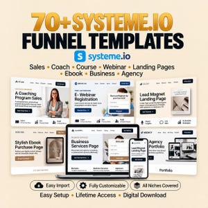 70+ Systeme.io Funnel Templates Bundle | Sales, Coach, Course, Webinar, Landing Page (Digital Download)