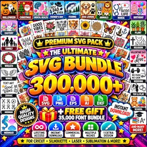 300,000+ Mega SVG Bundle | Cricut Files | SVG & PNG Files | Cutting Files | Graphic Design Pack (Digital Download)