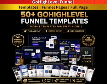GoHighLevel Funnel Templates Bundle: 50+ GHL Funnels | Sales, Webinar, Agency, Course, Lead, Business, Saas, Coaching, Fitness | GHL Website