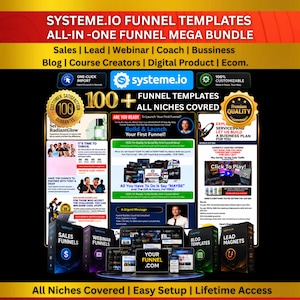 Systeme.io Funnel Templates Bundle: Über 100 Vorlagen für Vertrieb, Webinare und Blogs