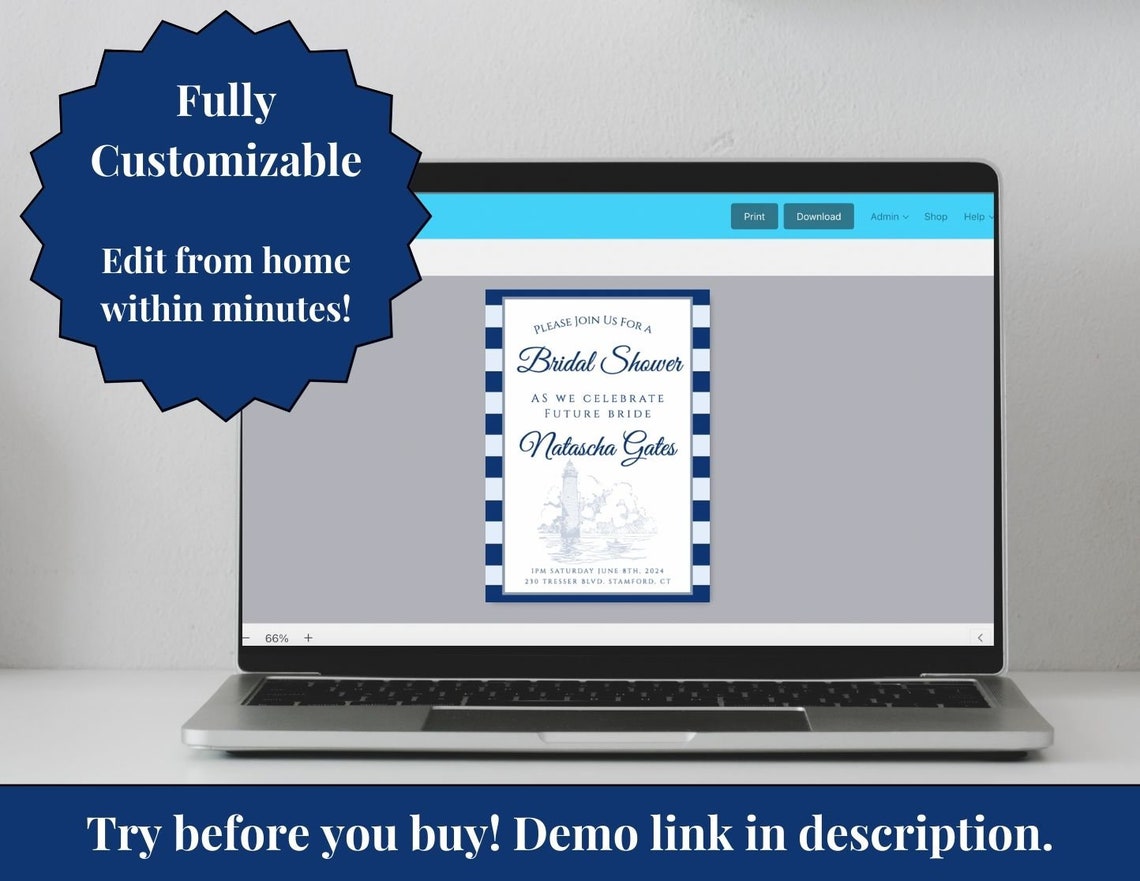 Printable Nautical Bridal Shower Invitation Lighthouse - Etsy