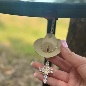 Faith - Cross Car Charm - western car charm -rearview mirror decor - virgin mary charm