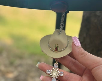 Faith - Cross Car Charm, western car charm -rearview mirror decor, virgin mary charm, graduation gift