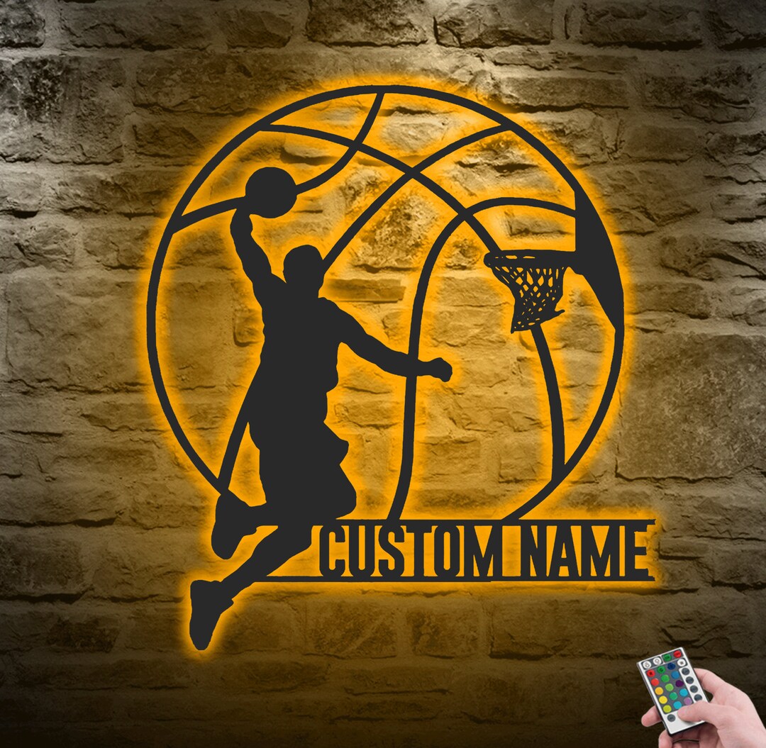 Custom Basketball Metal Wall Art LED Light, Metal Sign Home Decor