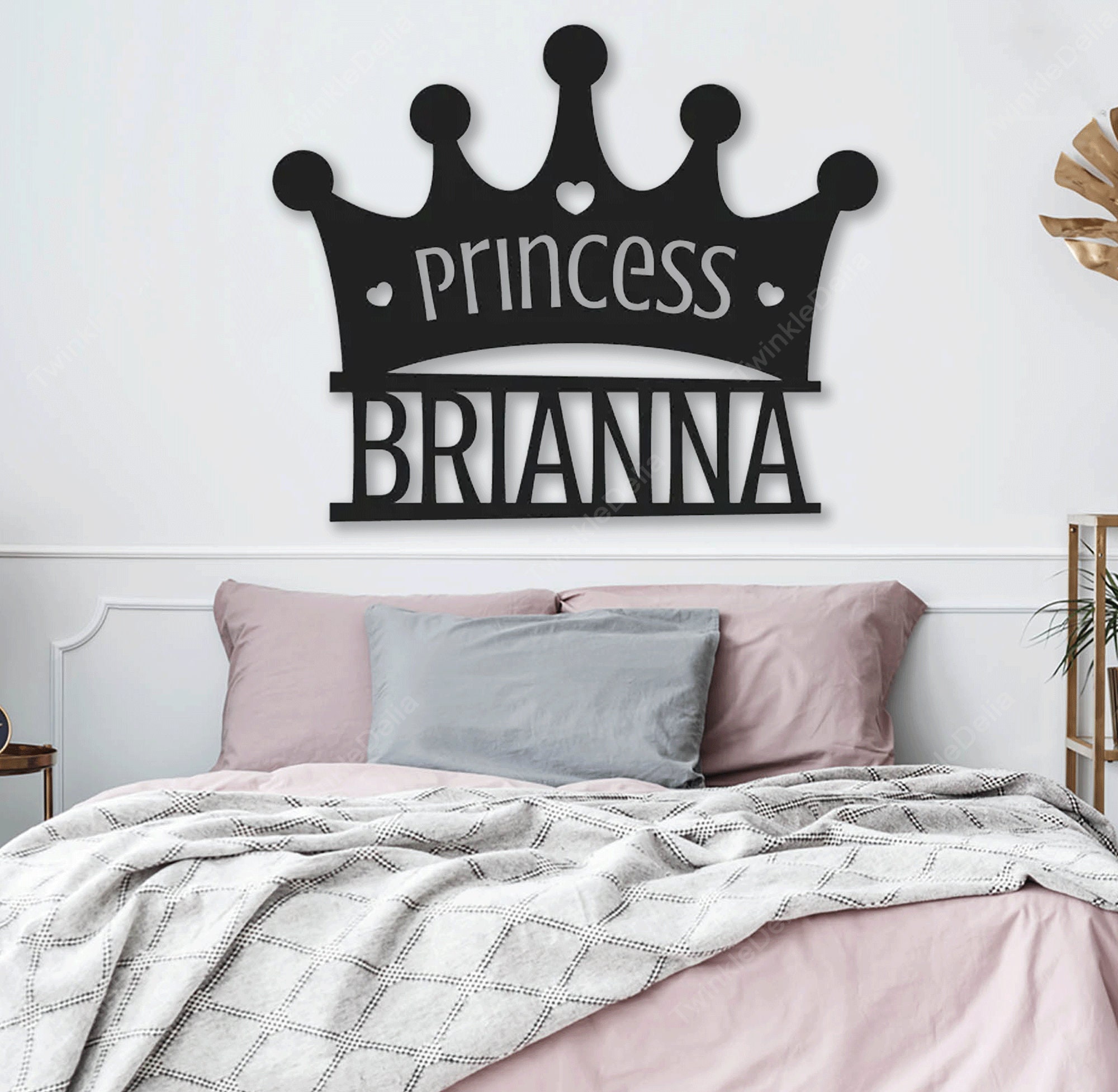 Princess Crown Wall Decor With Name, Royal Themed Personalized Metal