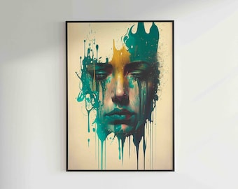 Dripping Plant Face Digital Print - AI Art