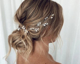 Bridal hair piece crystal Bridal hair vine crystal bridal headpiece silver Wedding hair piece crystal Wedding hair vine pearl headband boho