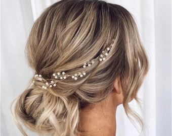 Bridal hair vine pearl Bridal hair piece pearl bridal headpiece gold Wedding hair piece pearl Wedding hair vine pearl headband boho