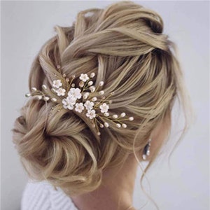 White Porcelain & Flower Pearls Hair comb,Wedding Handmade headgear,Bridal hair accessories,Boho Vintage Wedding Hair Accessory,Gift image 1