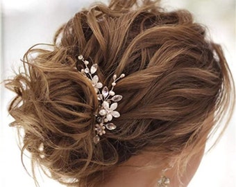 Coiffure de mariage, fourche à cheveux fleur de cristal, morceau de cheveux de mariée, diadème de cristal, couvre-chef de mariage fait main, accessoire de cheveux de mariage Vintage Boho