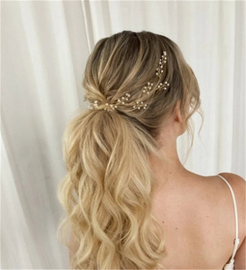 Bridal hair piece pearl Bridal hair vine pearl bridal headpiece gold Wedding hair piece pearl Wedding hair vine pearl headband boho image 1